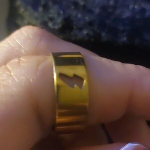 Size 9 Lighnten Bolt Silver ring with a touch of gold #gothjewellery